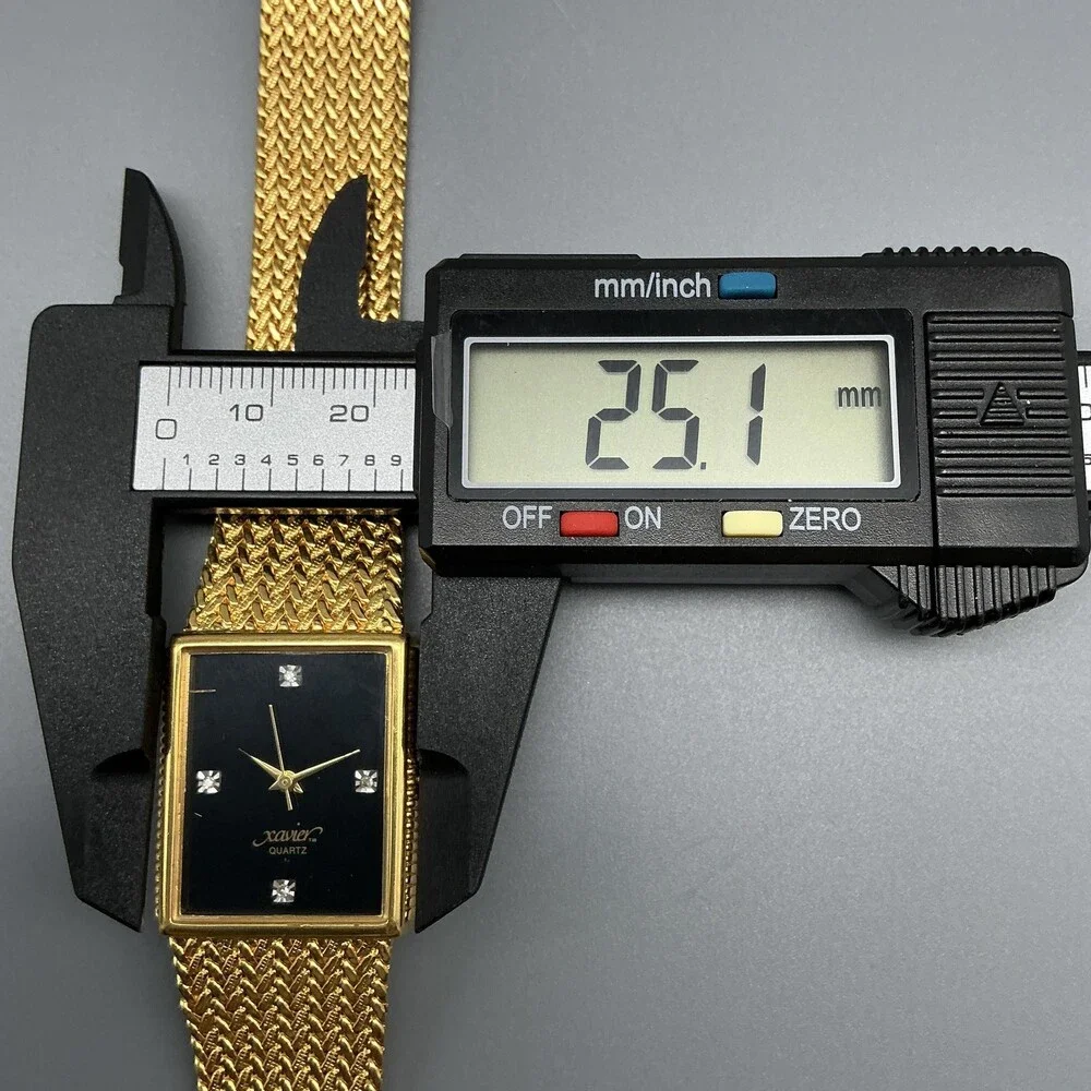 Xavier Womens Watch 25mm Black Dial Gold Tone Bracelet Gem Markers New Battery